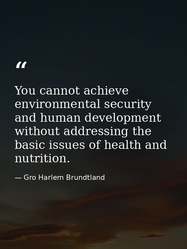 You cannot achieve environmental security and human development without addressing the basic issues of health and nutrit — Gro Harlem Brundtland