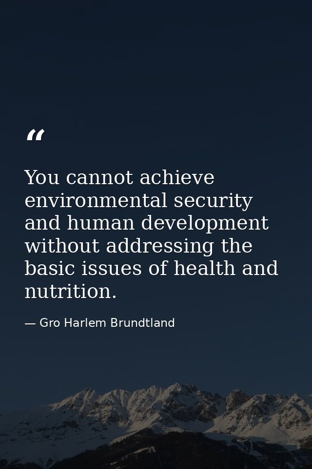 You cannot achieve environmental security and human development without addressing the basic issues of health and nutrit — Gro Harlem Brundtland