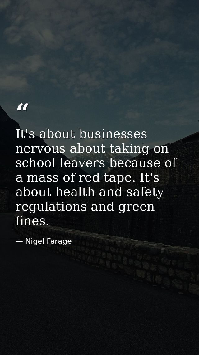 It's about businesses nervous about taking on school leavers because of a mass of red tape. It's about health and safety — Nigel Farage