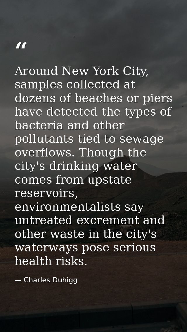 Around New York City, samples collected at dozens of beaches or piers have detected the types of bacteria and other poll — Charles Duhigg