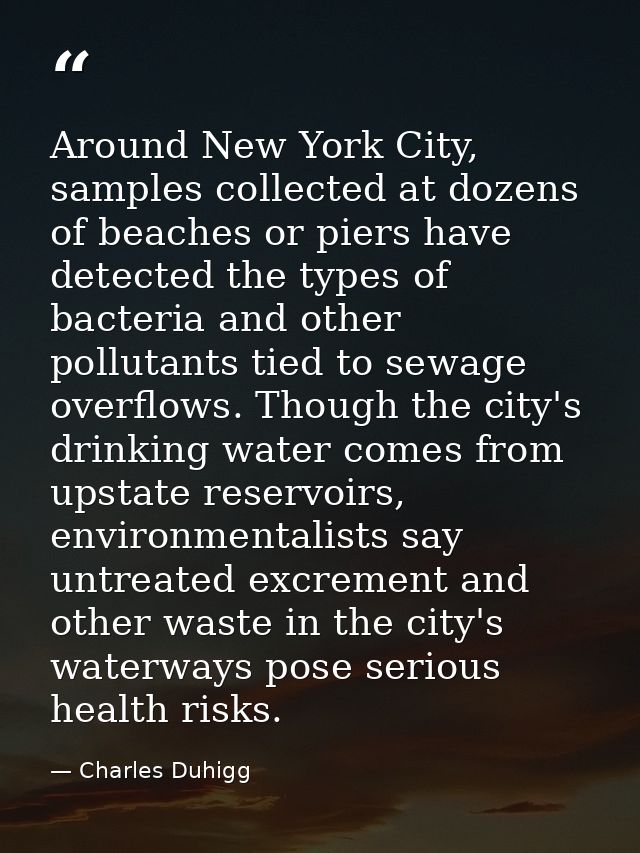 Around New York City, samples collected at dozens of beaches or piers have detected the types of bacteria and other poll — Charles Duhigg