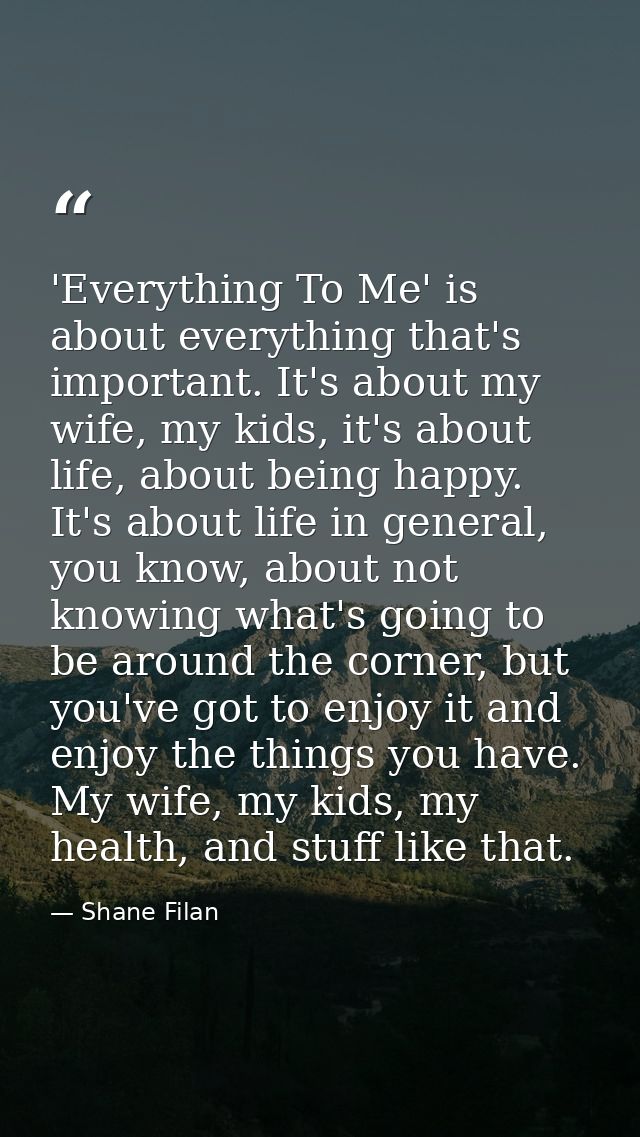 'Everything To Me' is about everything that's important. It's about my wife, my kids, it's about life, about being happy — Shane Filan