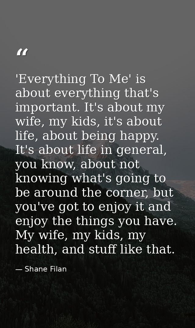 'Everything To Me' is about everything that's important. It's about my wife, my kids, it's about life, about being happy — Shane Filan