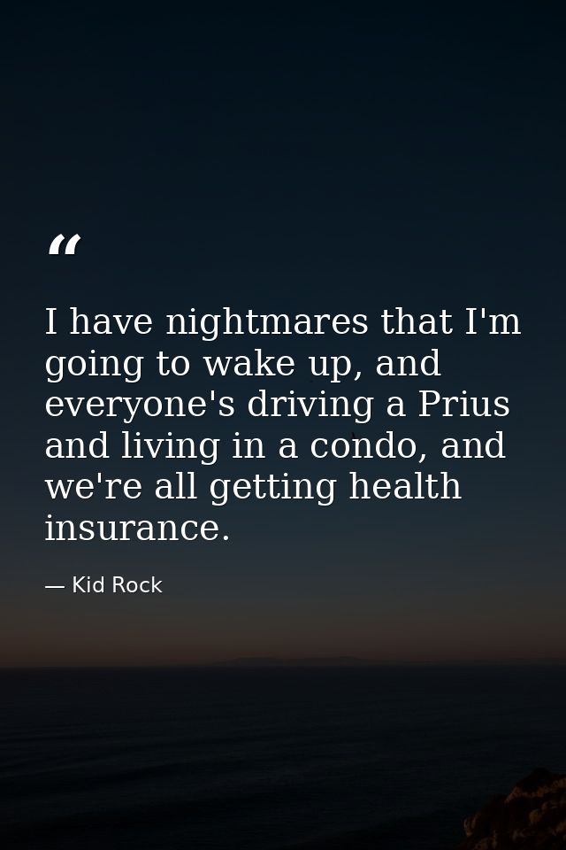 I have nightmares that I'm going to wake up, and everyone's driving a Prius and living in a condo, and we're all getting — Kid Rock