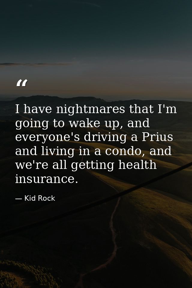 I have nightmares that I'm going to wake up, and everyone's driving a Prius and living in a condo, and we're all getting — Kid Rock