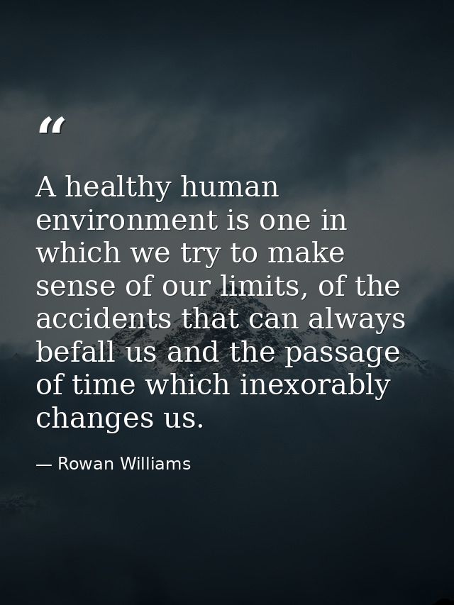 A healthy human environment is one in which we try to make sense of our limits, of the accidents that can always befall  — Rowan Williams