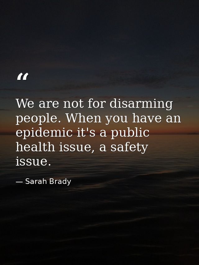 We are not for disarming people. When you have an epidemic it's a public health issue, a safety issue. — Sarah Brady