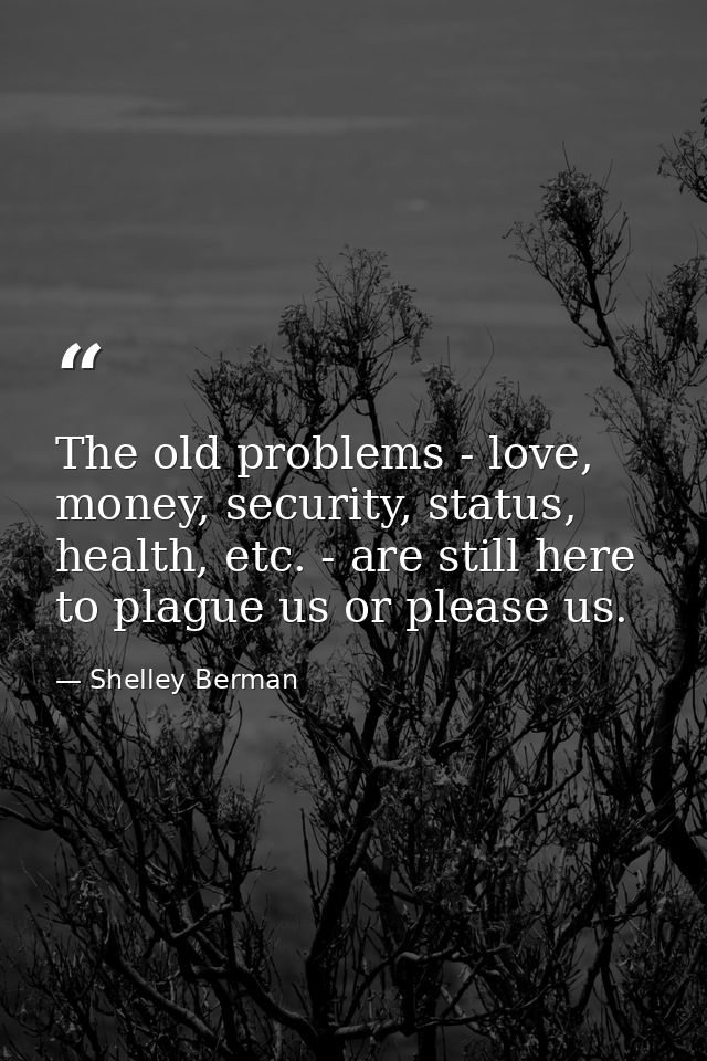 The old problems - love, money, security, status, health, etc. - are still here to plague us or please us. — Shelley Berman