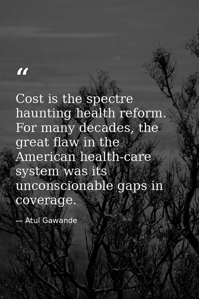 Cost is the spectre haunting health reform. For many decades, the great flaw in the American health-care system was its  — Atul Gawande
