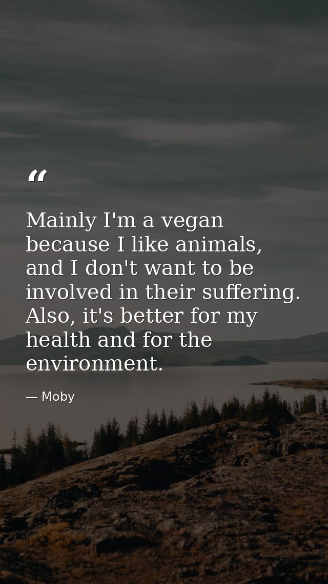 Mainly I'm a vegan because I like animals, and I don't want to be involved in their suffering. Also, it's better for my  — Moby