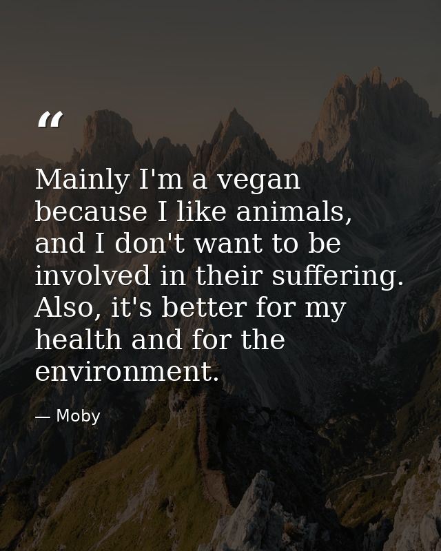 Mainly I'm a vegan because I like animals, and I don't want to be involved in their suffering. Also, it's better for my  — Moby