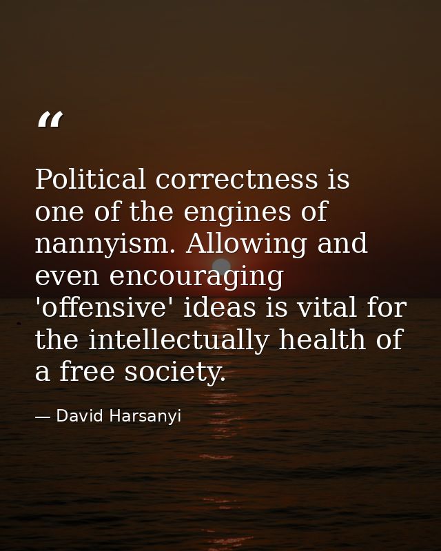 Political correctness is one of the engines of nannyism. Allowing and even encouraging 'offensive' ideas is vital for th — David Harsanyi