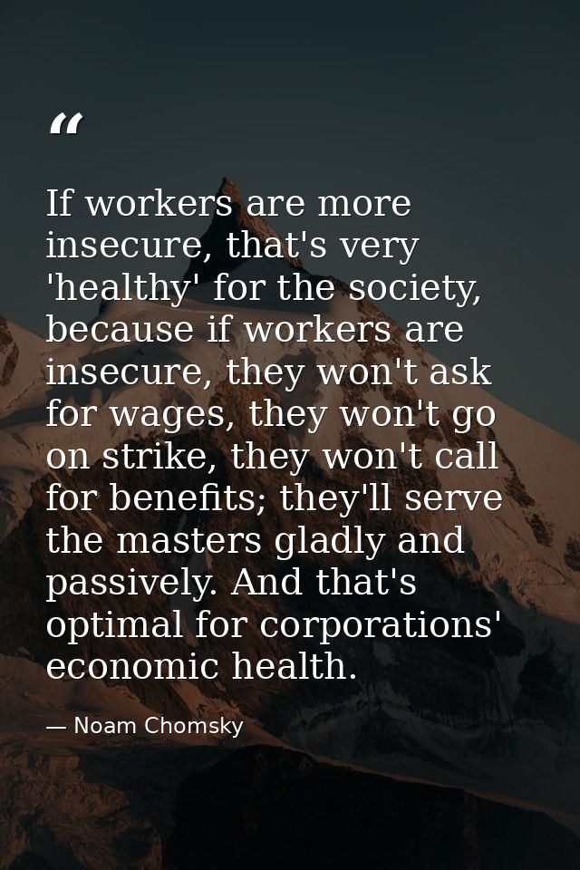 If workers are more insecure, that's very 'healthy' for the society, because if workers are insecure, they won't ask for — Noam Chomsky