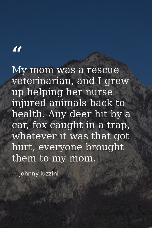 My mom was a rescue veterinarian, and I grew up helping her nurse injured animals back to health. Any deer hit by a car, — Johnny Iuzzini