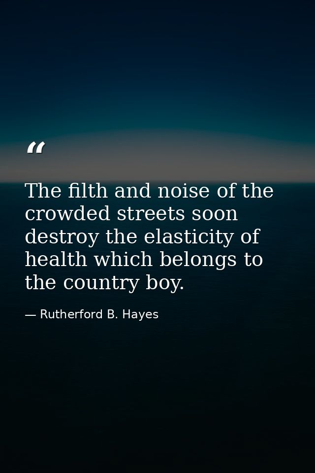 The filth and noise of the crowded streets soon destroy the elasticity of health which belongs to the country boy. — Rutherford B. Hayes