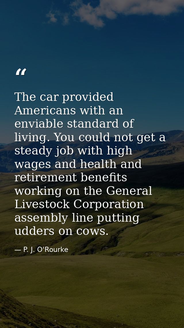 The car provided Americans with an enviable standard of living. You could not get a steady job with high wages and healt — P. J. O'Rourke
