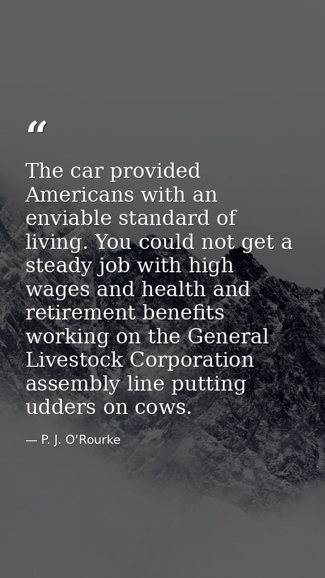 The car provided Americans with an enviable standard of living. You could not get a steady job with high wages and healt — P. J. O'Rourke