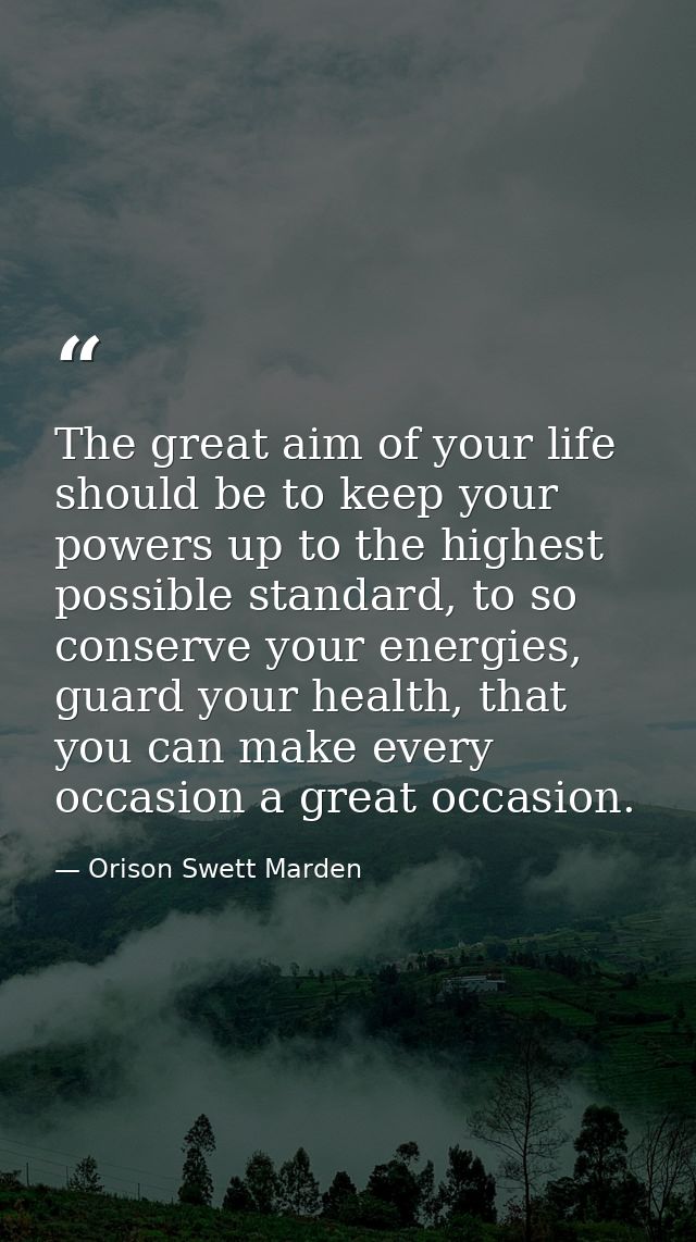 The great aim of your life should be to keep your powers up to the highest possible standard, to so conserve your energi — Orison Swett Marden