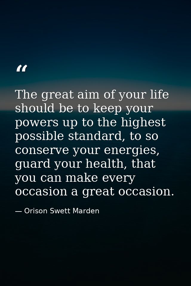 The great aim of your life should be to keep your powers up to the highest possible standard, to so conserve your energi — Orison Swett Marden