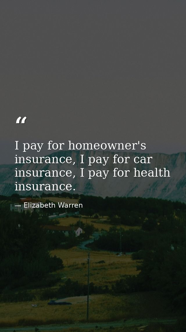 I pay for homeowner's insurance, I pay for car insurance, I pay for health insurance. — Elizabeth Warren