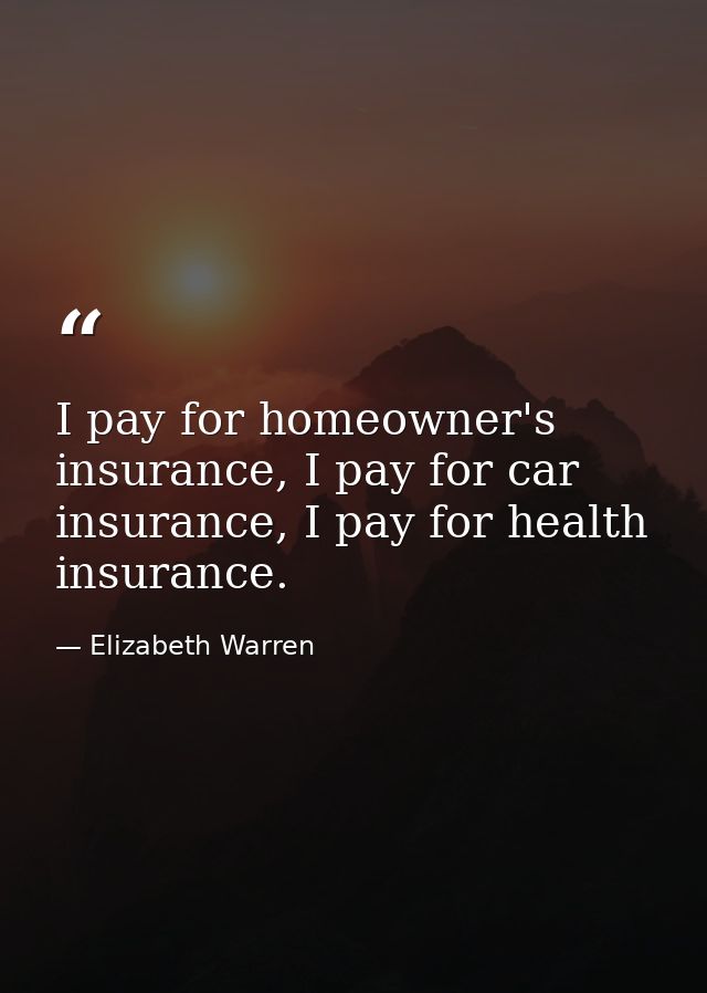 I pay for homeowner's insurance, I pay for car insurance, I pay for health insurance. — Elizabeth Warren