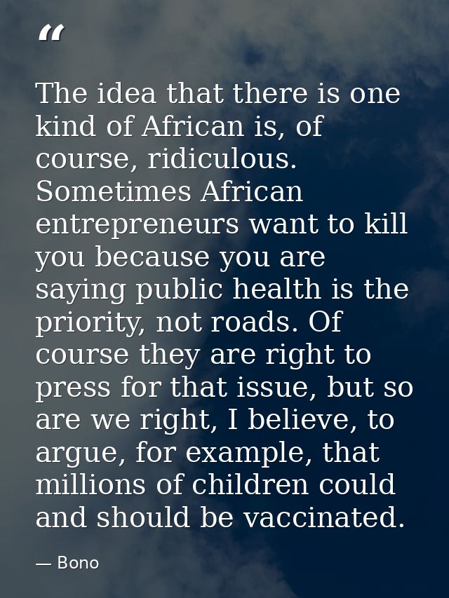 The idea that there is one kind of African is, of course, ridiculous. Sometimes African entrepreneurs want to kill you b — Bono