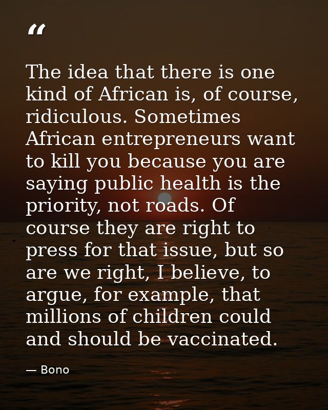 The idea that there is one kind of African is, of course, ridiculous. Sometimes African entrepreneurs want to kill you b — Bono