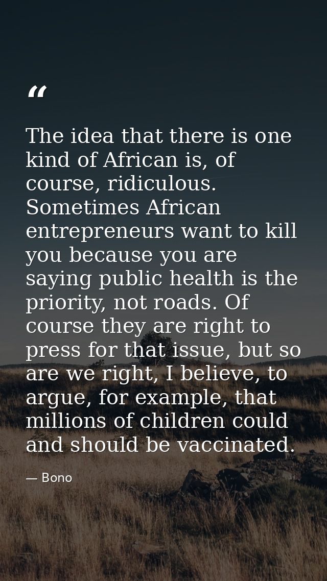 The idea that there is one kind of African is, of course, ridiculous. Sometimes African entrepreneurs want to kill you b — Bono