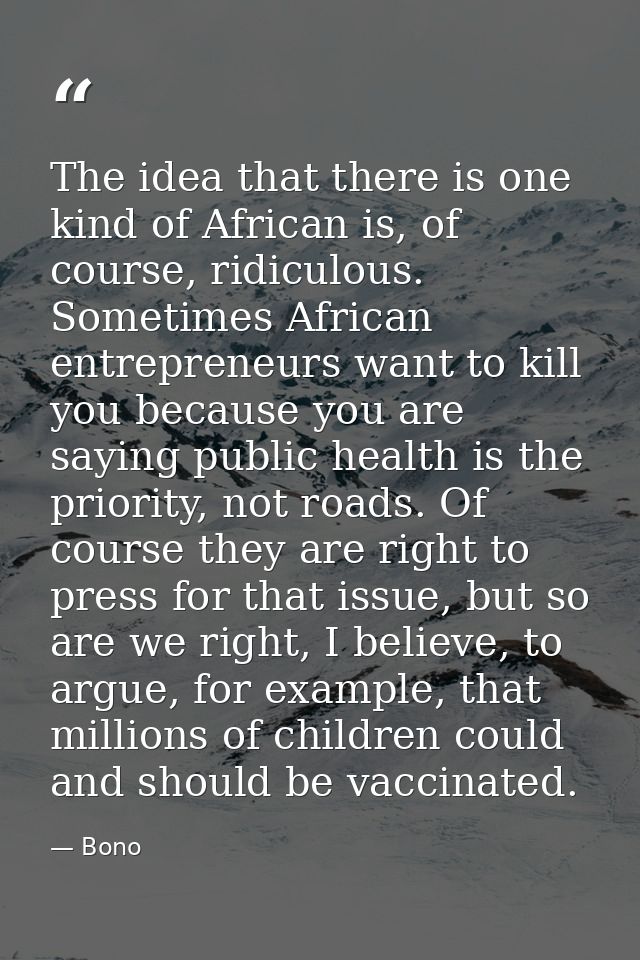 The idea that there is one kind of African is, of course, ridiculous. Sometimes African entrepreneurs want to kill you b — Bono