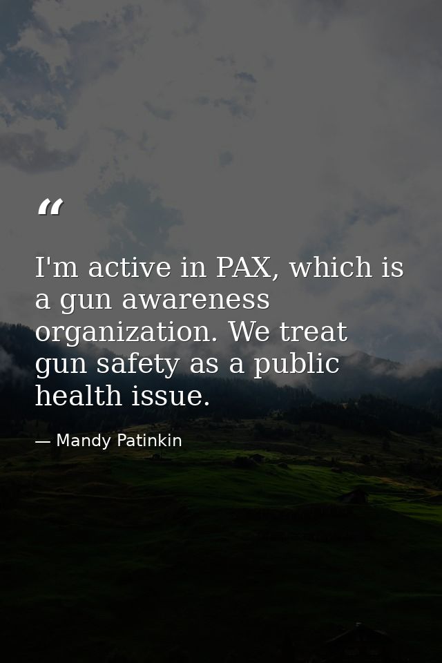 I'm active in PAX, which is a gun awareness organization. We treat gun safety as a public health issue. — Mandy Patinkin