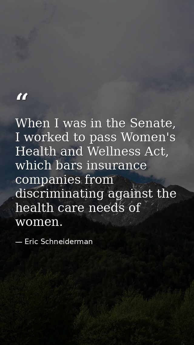 When I was in the Senate, I worked to pass Women's Health and Wellness Act, which bars insurance companies from discrimi — Eric Schneiderman
