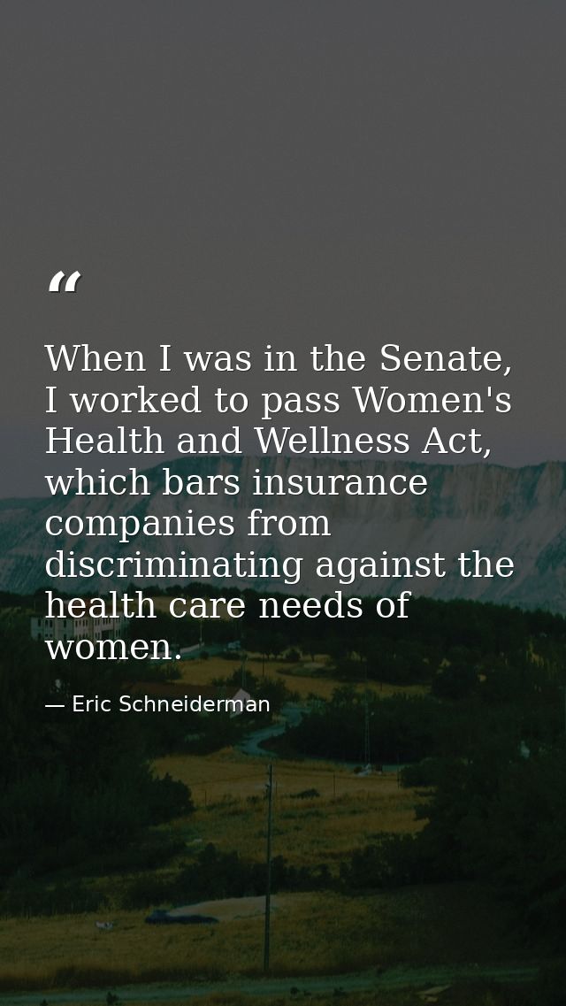 When I was in the Senate, I worked to pass Women's Health and Wellness Act, which bars insurance companies from discrimi — Eric Schneiderman