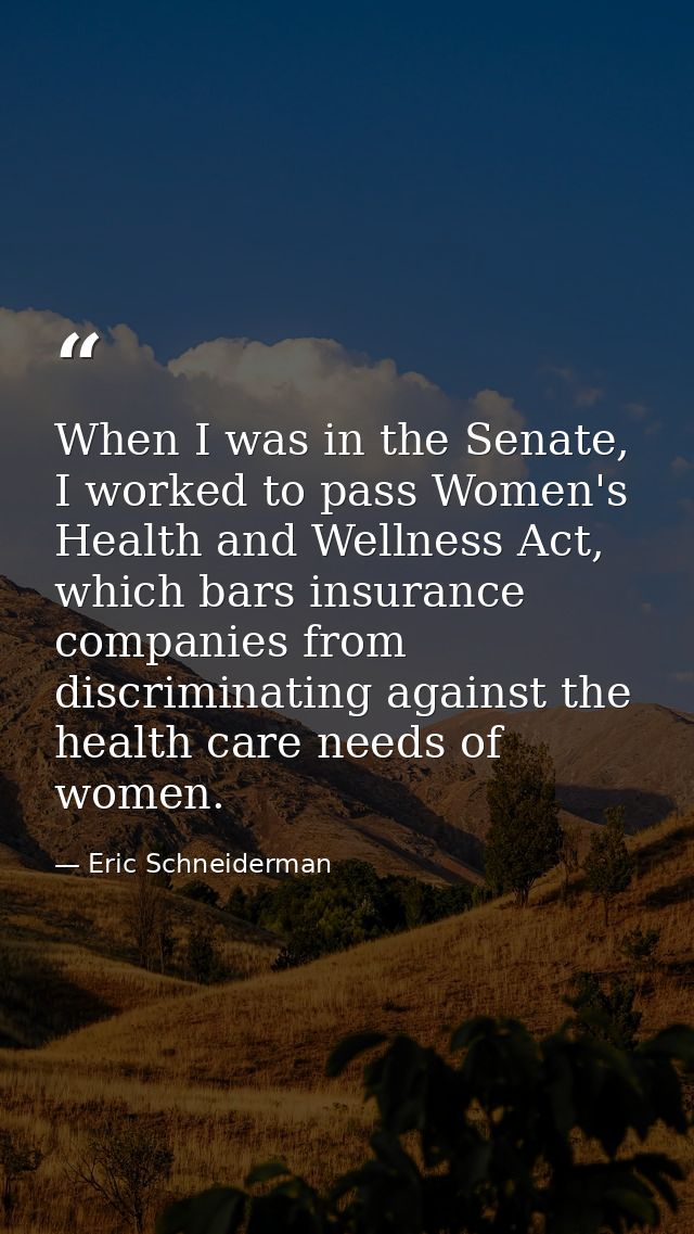 When I was in the Senate, I worked to pass Women's Health and Wellness Act, which bars insurance companies from discrimi — Eric Schneiderman