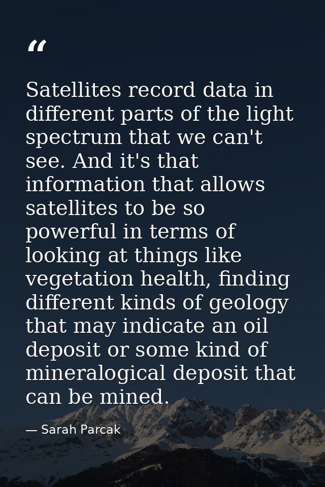 Satellites record data in different parts of the light spectrum that we can't see. And it's that information that allows — Sarah Parcak