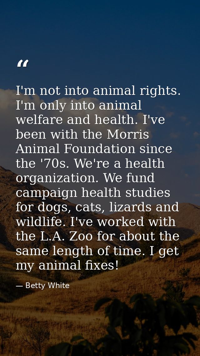 I'm not into animal rights. I'm only into animal welfare and health. I've been with the Morris Animal Foundation since t — Betty White