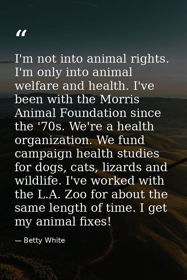 I'm not into animal rights. I'm only into animal welfare and health. I've been with the Morris Animal Foundation since t — Betty White