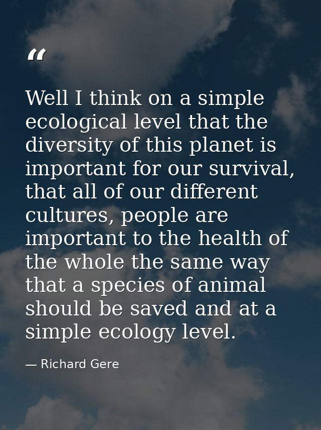Well I think on a simple ecological level that the diversity of this planet is important for our survival, that all of o — Richard Gere