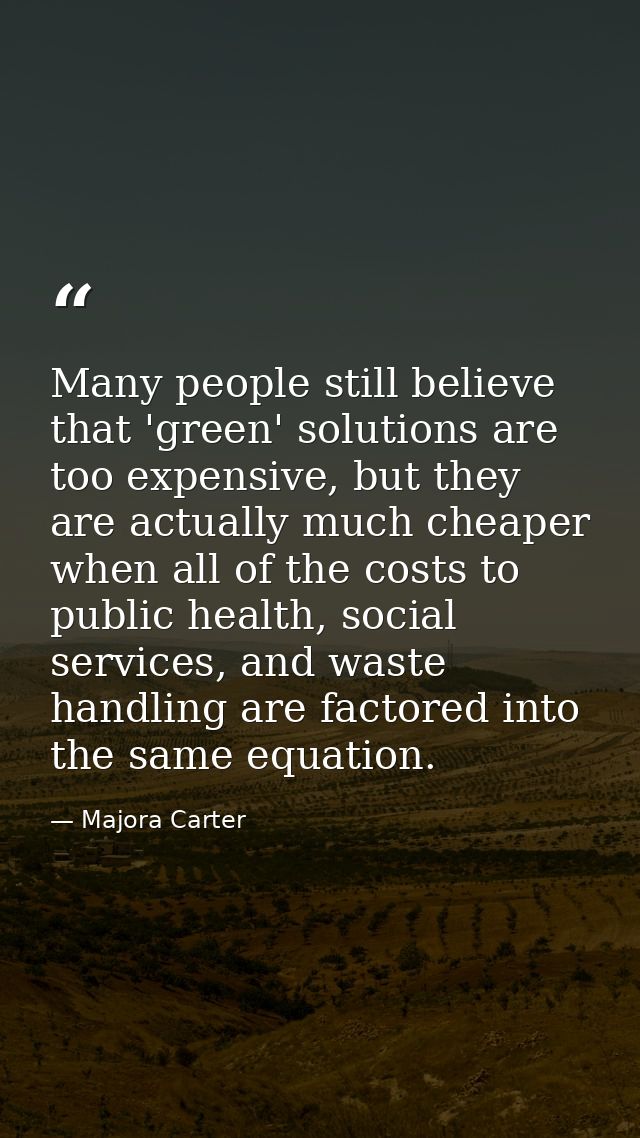 Many people still believe that 'green' solutions are too expensive, but they are actually much cheaper when all of the c — Majora Carter