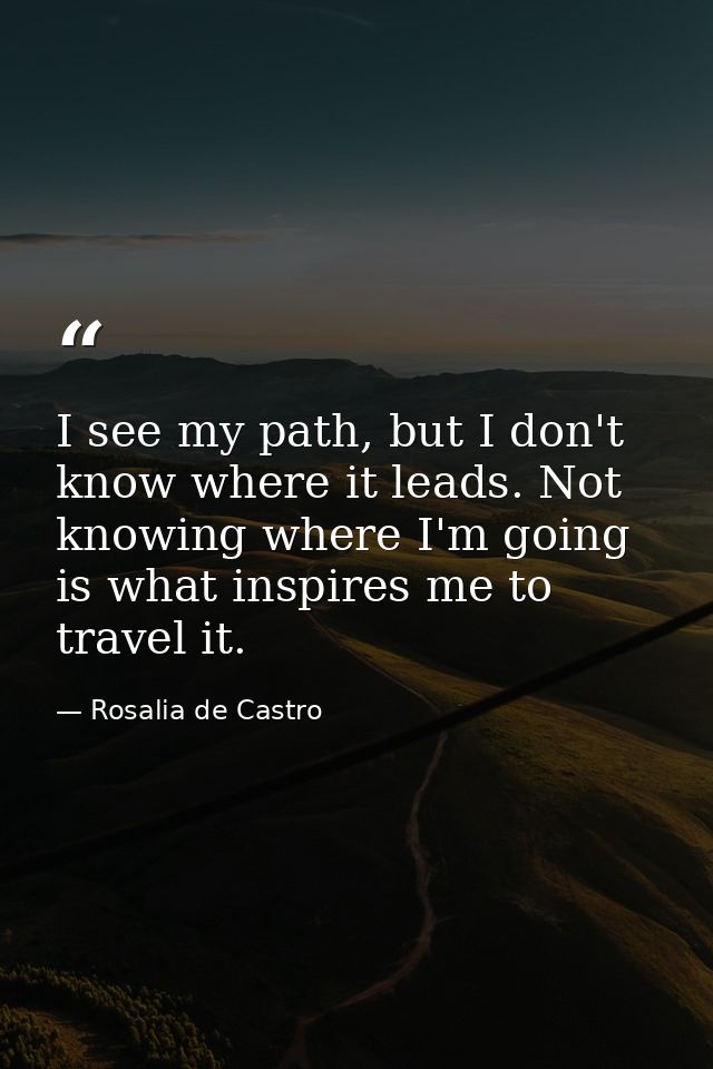I see my path, but I don't know where it leads. Not knowing where I'm going is what inspires me to travel it. — Rosalia de Castro