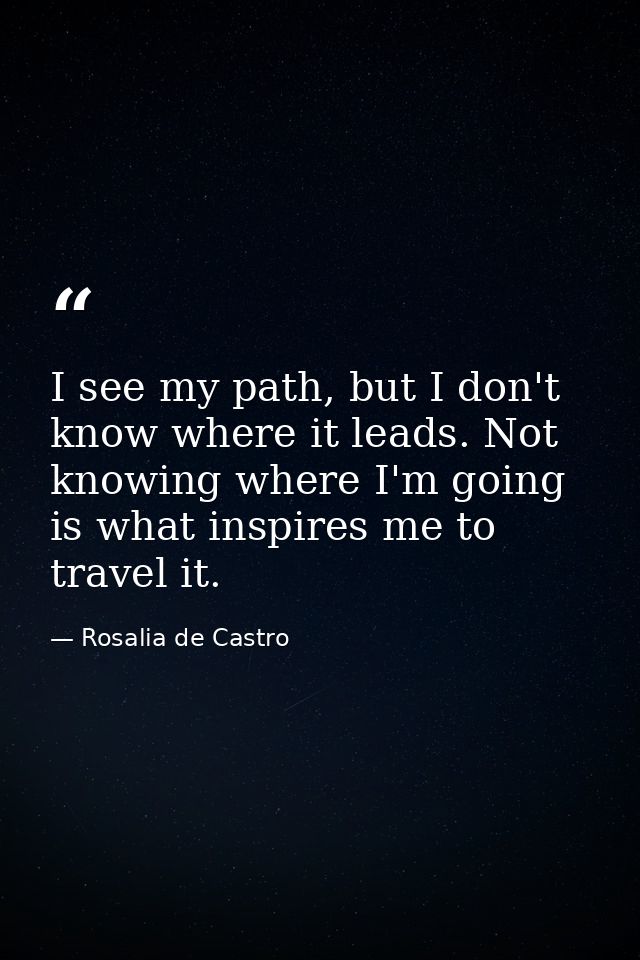 I see my path, but I don't know where it leads. Not knowing where I'm going is what inspires me to travel it. — Rosalia de Castro