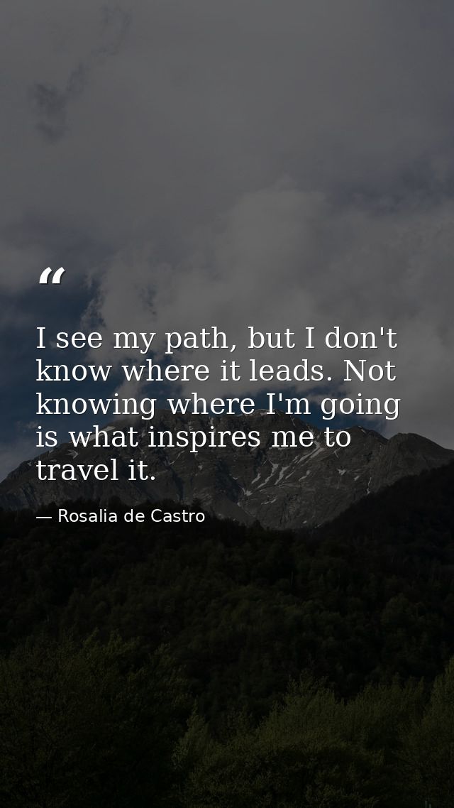 I see my path, but I don't know where it leads. Not knowing where I'm going is what inspires me to travel it. — Rosalia de Castro