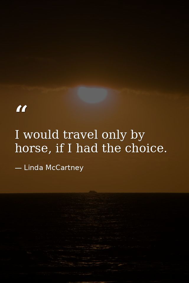 I would travel only by horse, if I had the choice. — Linda McCartney