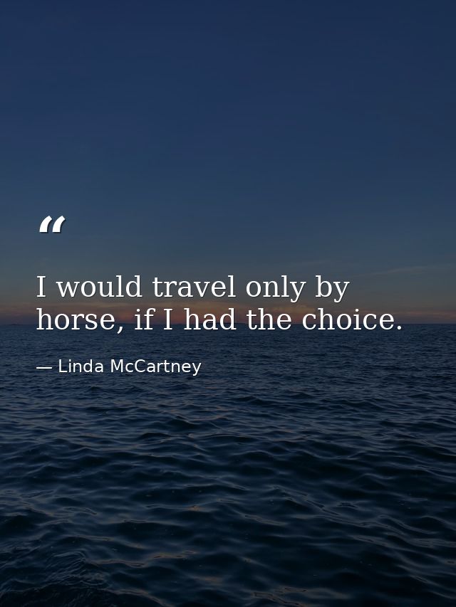 I would travel only by horse, if I had the choice. — Linda McCartney