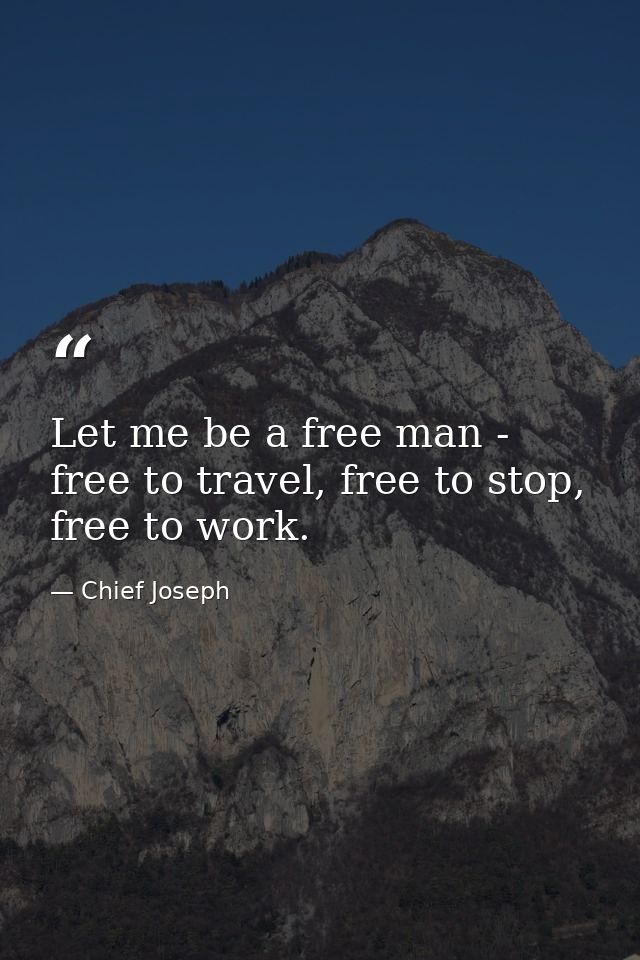 Let me be a free man - free to travel, free to stop, free to work. — Chief Joseph