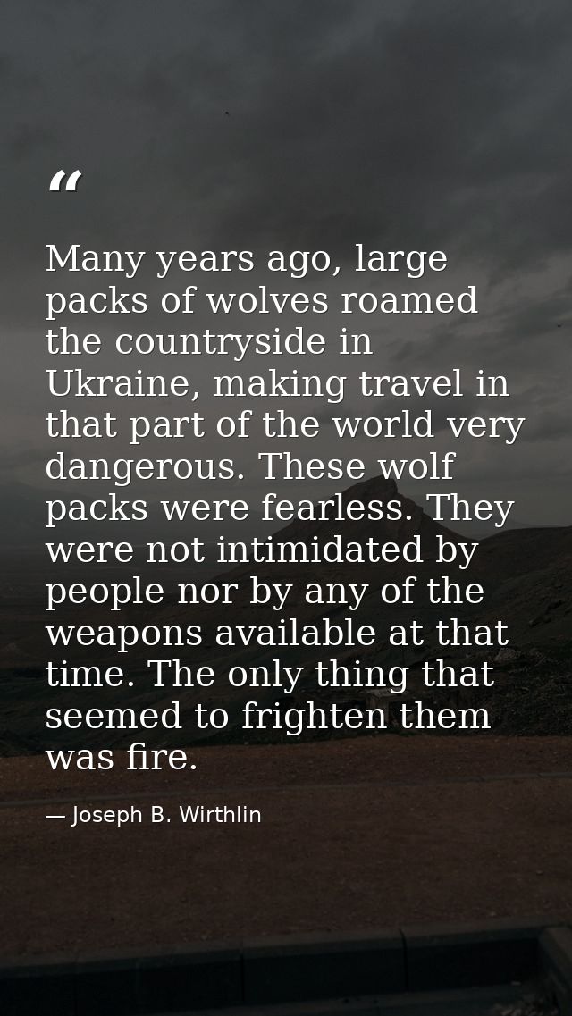 Many years ago, large packs of wolves roamed the countryside in Ukraine, making travel in that part of the world very da — Joseph B. Wirthlin