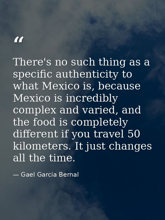 There's no such thing as a specific authenticity to what Mexico is, because Mexico is incredibly complex and varied, and — Gael Garcia Bernal