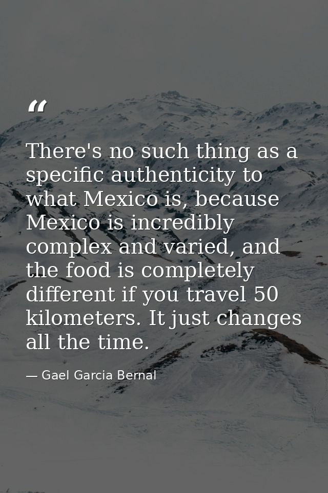 There's no such thing as a specific authenticity to what Mexico is, because Mexico is incredibly complex and varied, and — Gael Garcia Bernal