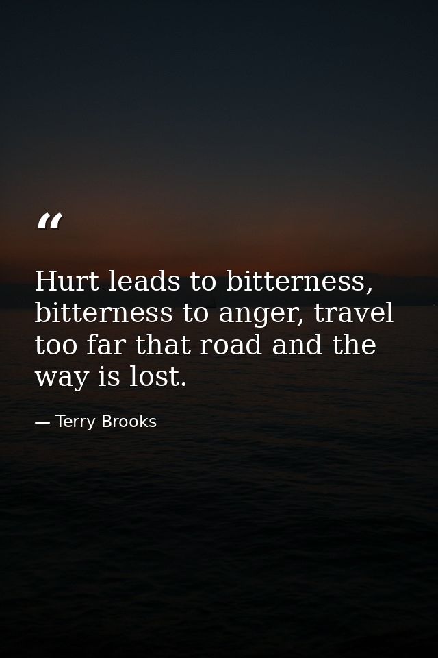 Hurt leads to bitterness, bitterness to anger, travel too far that road and the way is lost. — Terry Brooks