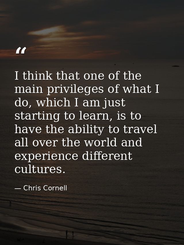 I think that one of the main privileges of what I do, which I am just starting to learn, is to have the ability to trave — Chris Cornell