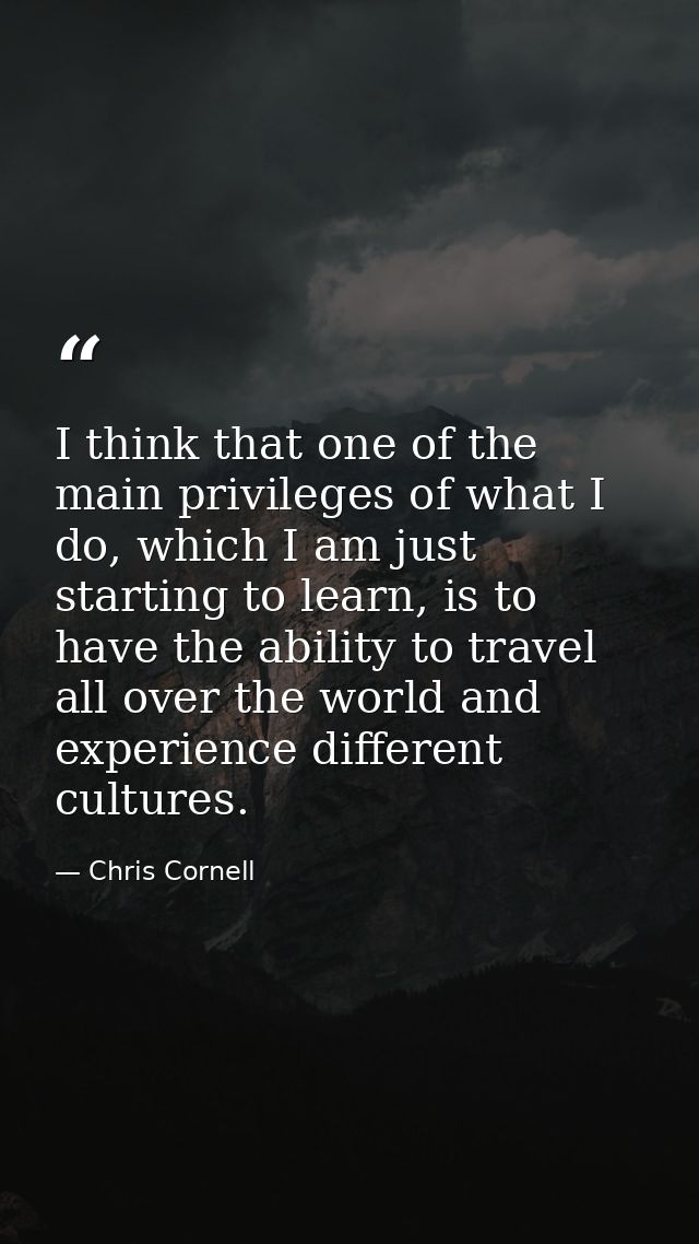 I think that one of the main privileges of what I do, which I am just starting to learn, is to have the ability to trave — Chris Cornell